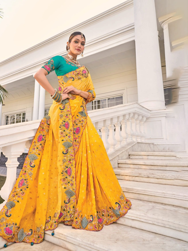 Elegant Ethenic Festive Premium Mustard Crepe Saree