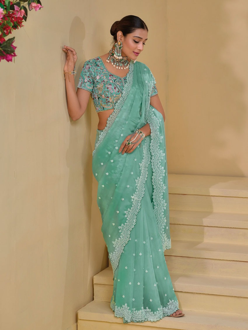 Traditional Ethnic Festive Sea foam Green Banarasi Silk Saree