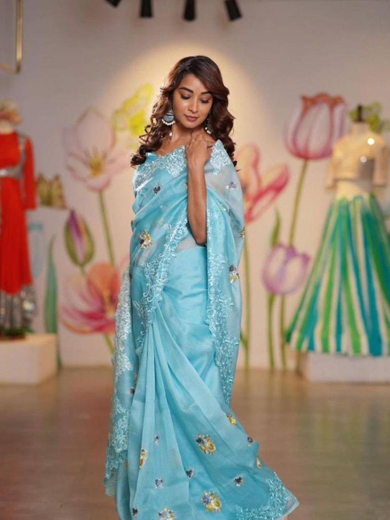 Traditional Ethnic Festive  Sky Blue Soft Organza Silk Saree