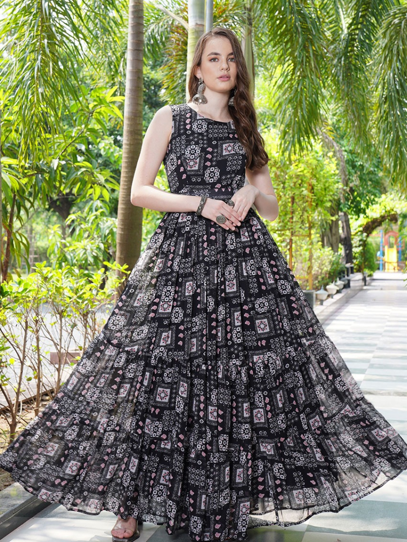 Traditional Ethnic Festive Georgette  Fit & Flare Anarkali Style Gown 
