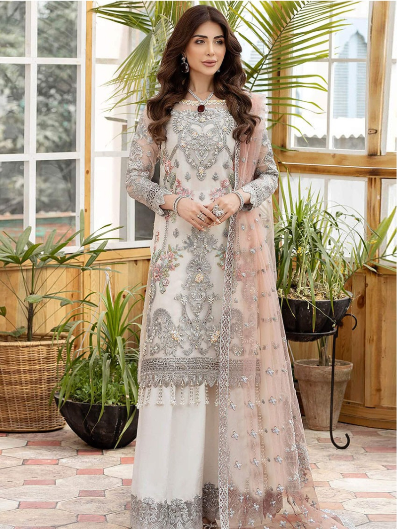 Elegant Athenic Festive Butterfly Net Ivory Sharara Suit 