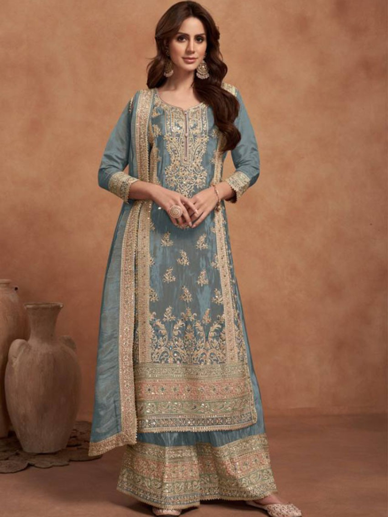Designer Festive Silk Sharara Suit 