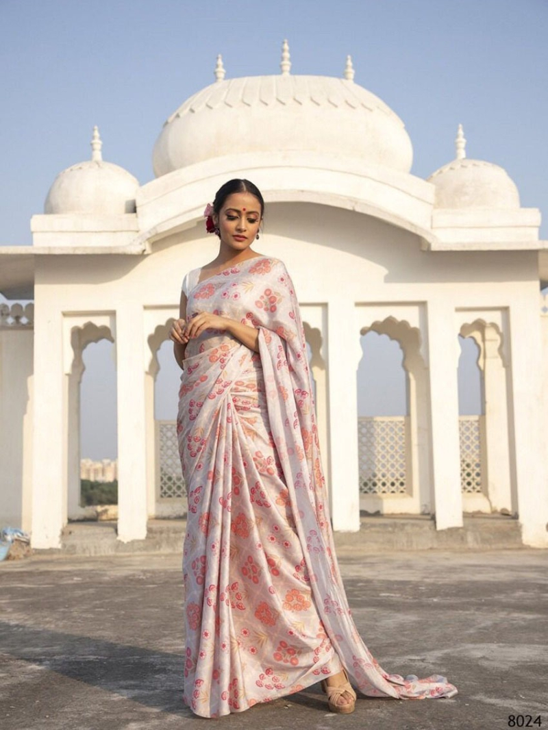 Traditional Ethnic Festive Off White Satin Silk Saree