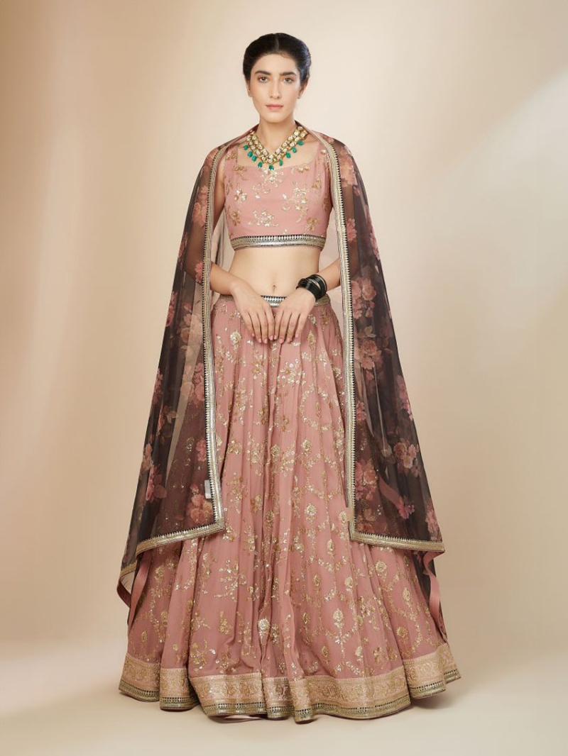 Designer Traditional Ethnic Dusty Rose Georgette Lehanga Suit