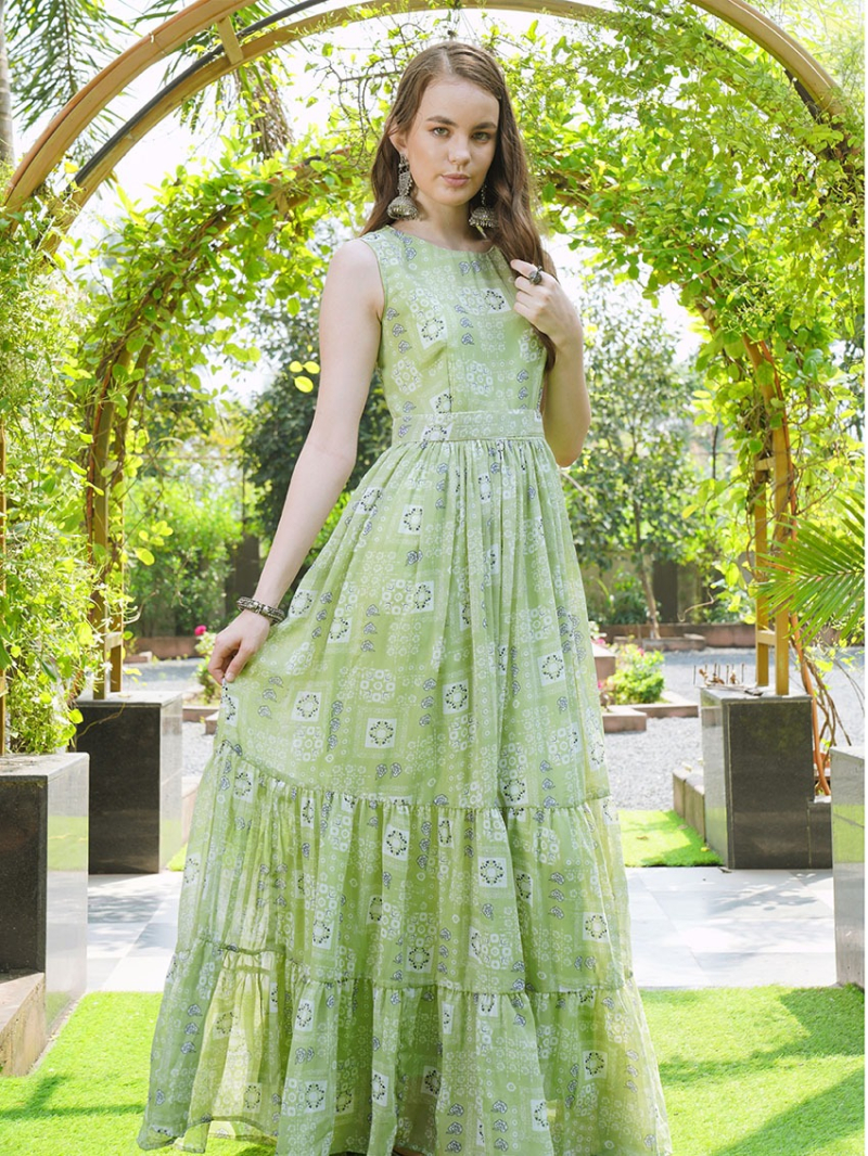 Elegant Ethenic Festive Premium Pastel Green Fit & Flare Anarkali Style Gown