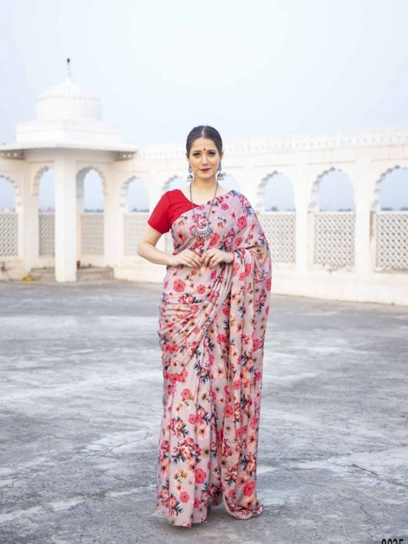 Elegant Ethenic Festive Premium Blush Pink Satin Silk Saree