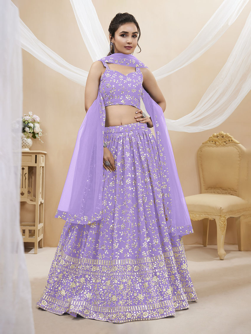 Traditional Ethnic Elegant Festive  Lavender Georgette Lehanga Suit
