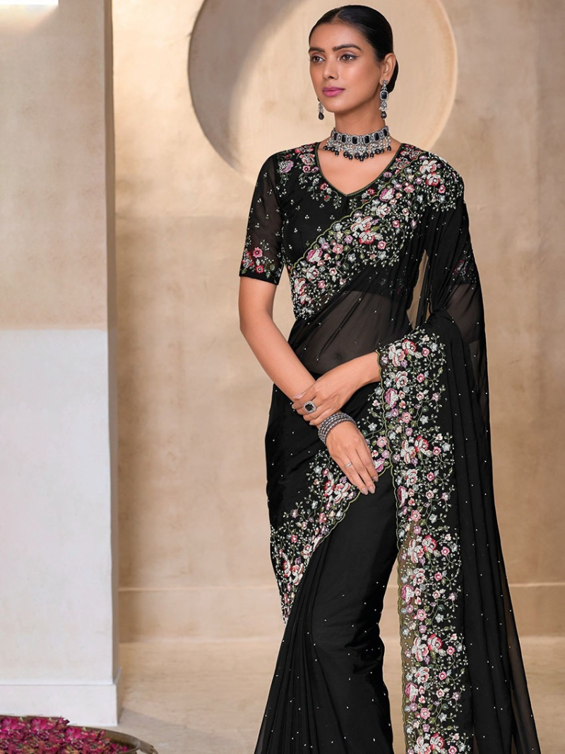 Designer Festive Black Banarasi Tuscany saree