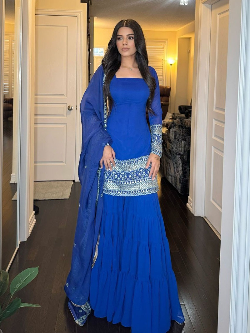 Ethnic Festive Traditional Elegant Royal Blue Georgette Sharara Suit