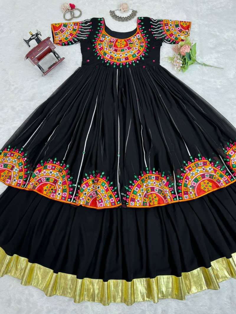 Traditional Ethnic Festive Elegant Black Georgette Navratri Lehanga Suit
