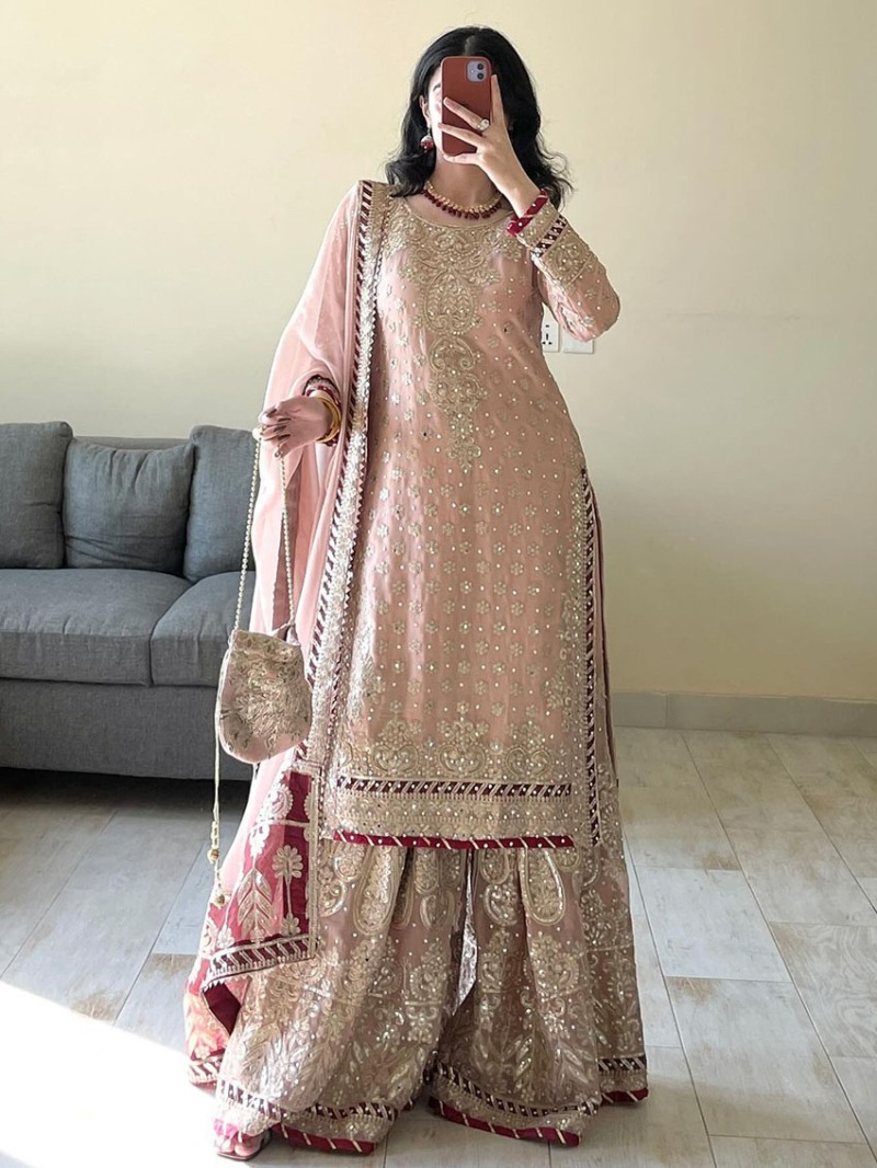 Traditional Ethnic Elegant Festive Blush Pink Georgette Sharara Suit