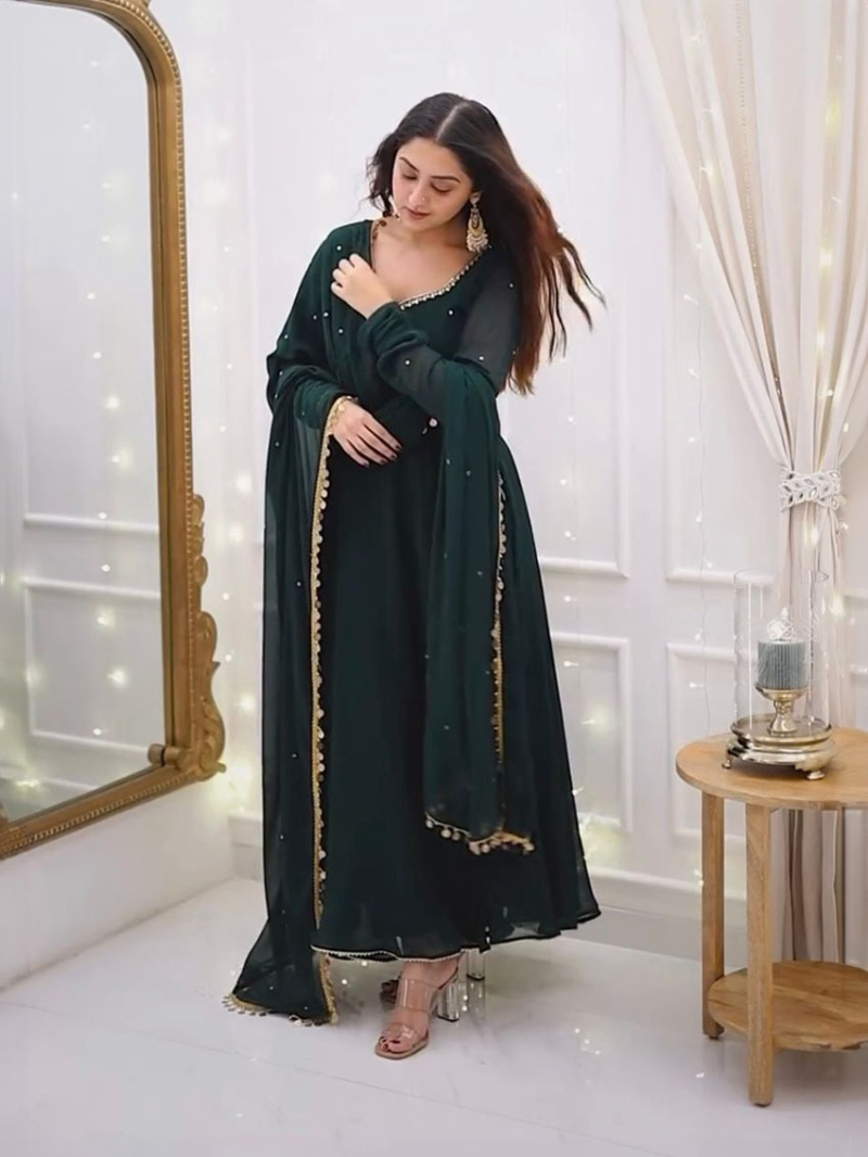 Traditional Ethnic Elegant Festive Deep Green Georgette Anarkali Suit