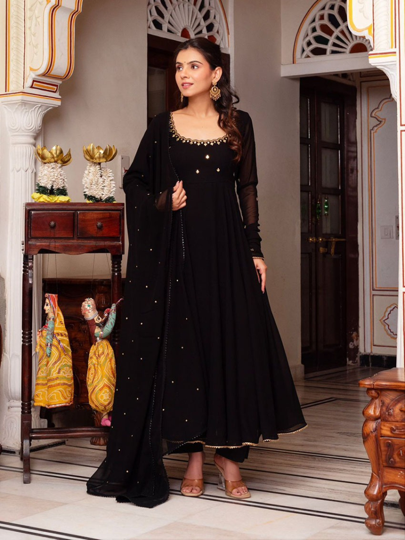 Authentic Traditional Festive Ethnic Black Georgette Anarkali Suit
