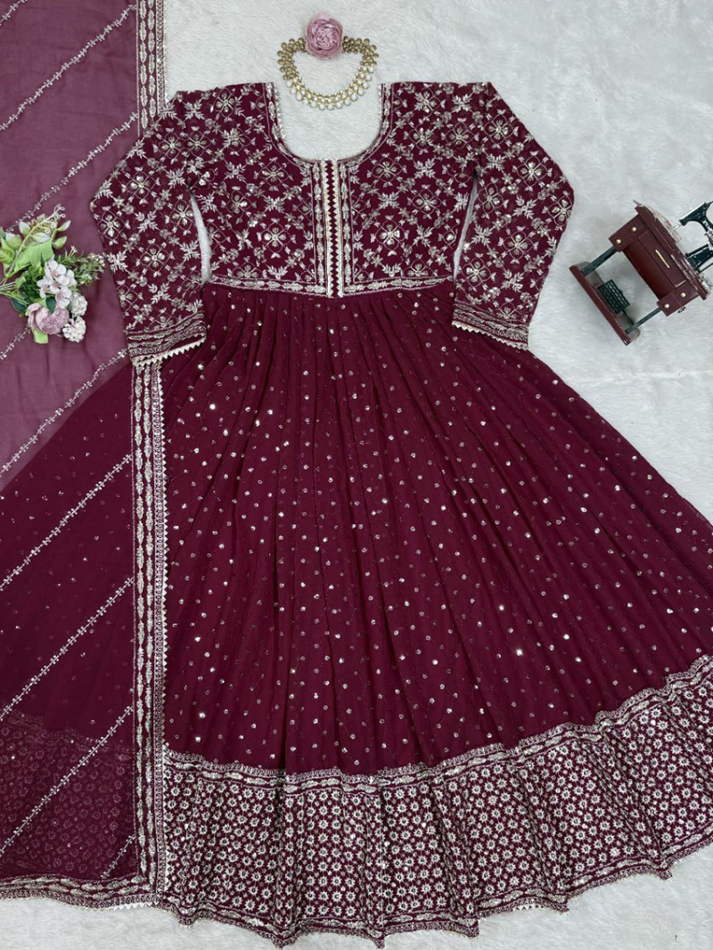 Authentic Elegant Traditional Festive Maroon Georgette Anarkali Suit