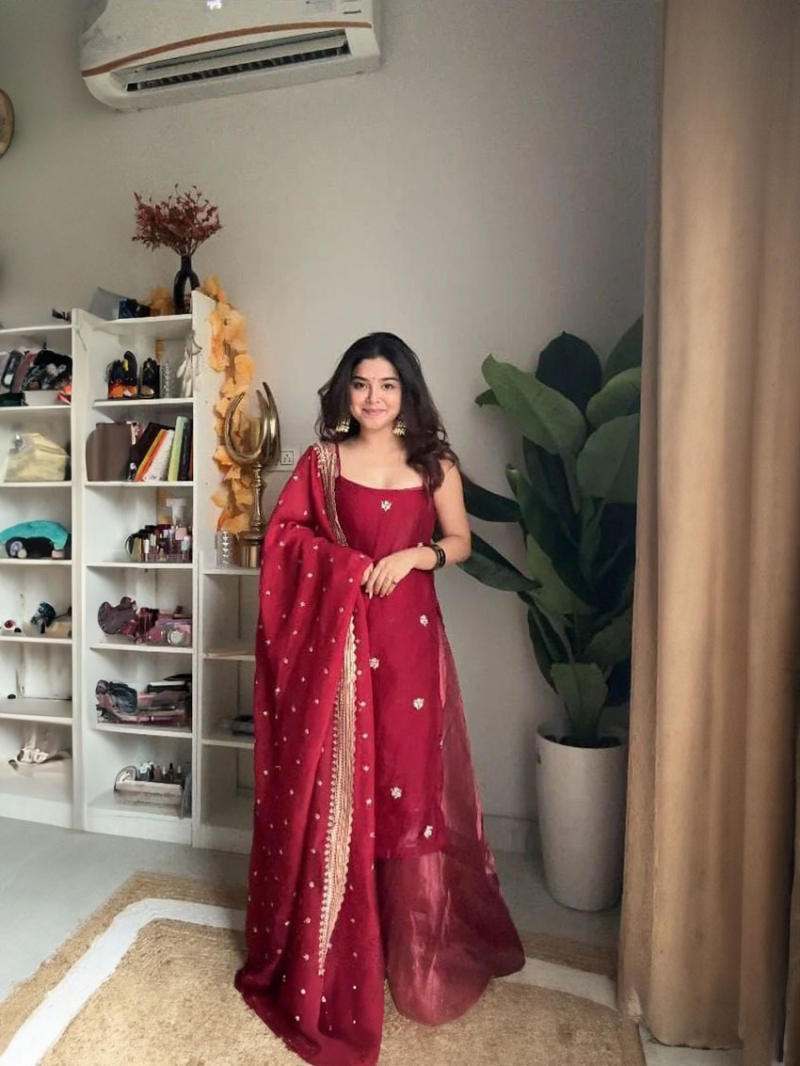 Authentic Festive Traditional Elegant Maroon Jimmy Choo Plazo Suit