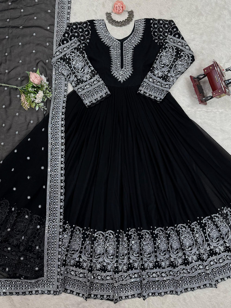 Authentic Traditional Ethnic Festive Black Georgette Anarkali Suit
