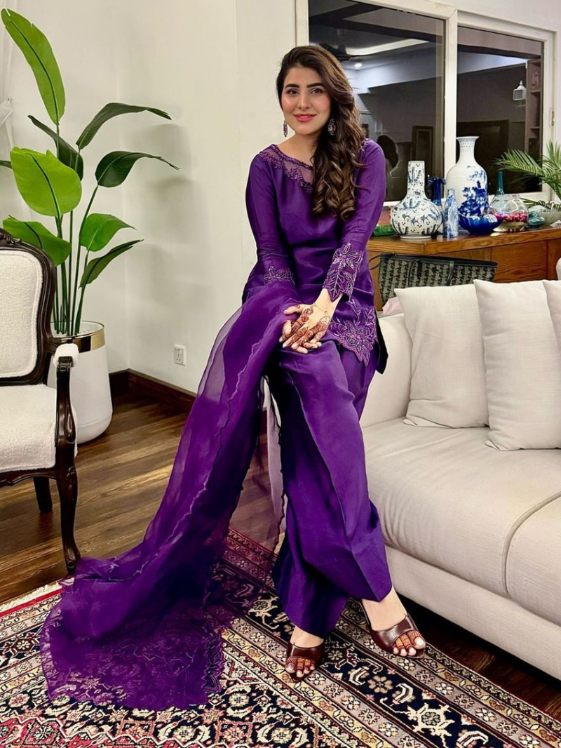 Ethnic Elegant Traditional Festive Purple Natural Crepe Farshi Suit