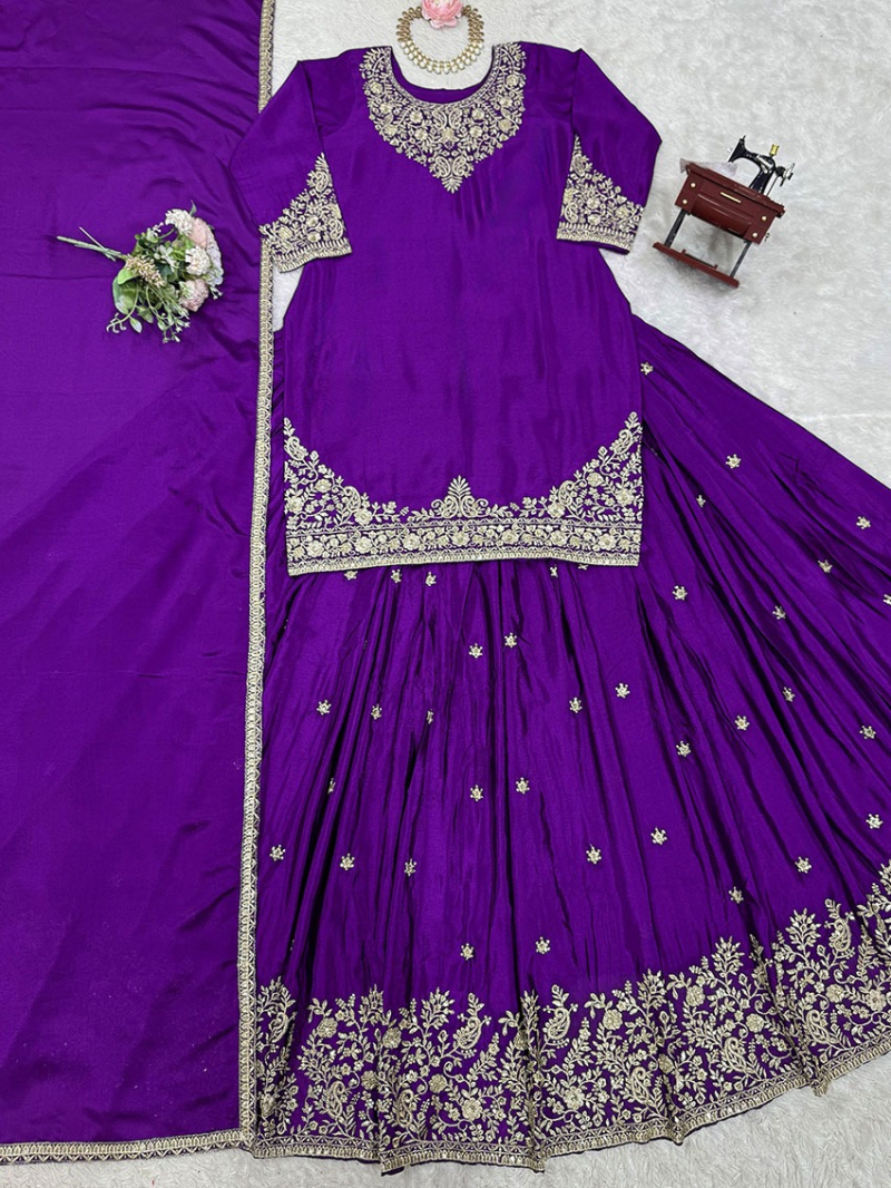Elegant Designer Traditional Festive  Chinnon Silk Lehanga Suit