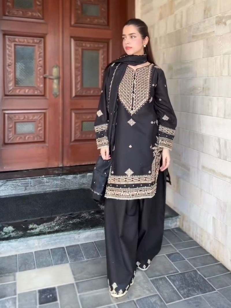 Traditional Ethnic Elegant Festive Black Roman Silk Sharara Suit