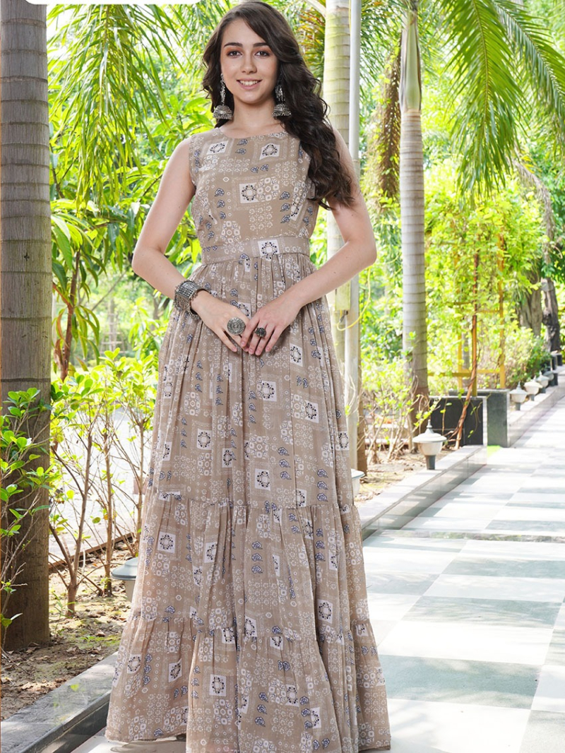 Elegant Ethenic Festive Premium Georgette Warm Neutral Anarkali Style Gown