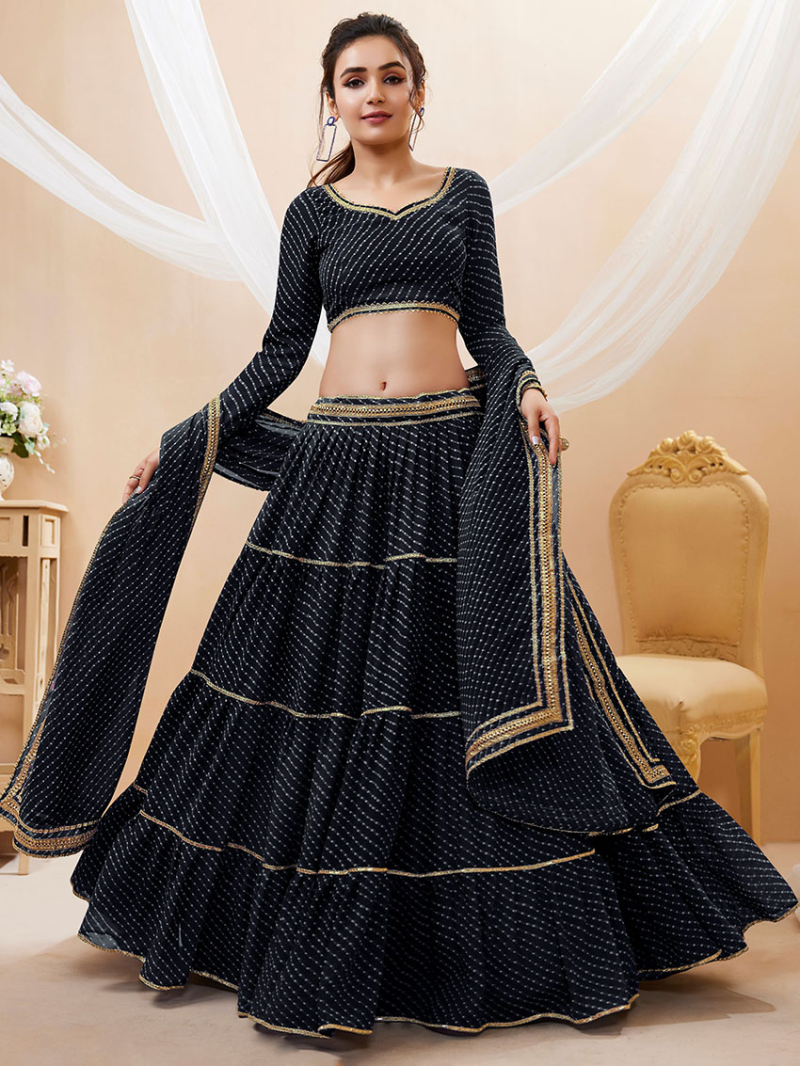 Authentic Elegant Festive Traditional Georgette Lehariya Printed Lehanga Suit