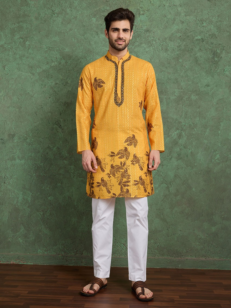 Designer Ethnic Mustard Rayon Kurta Pajama Set