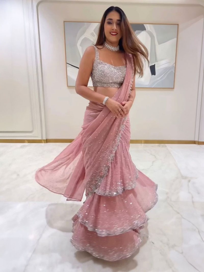 Designer Traditional Festive Ethnic Light Pink Georgette Lehanga Saree