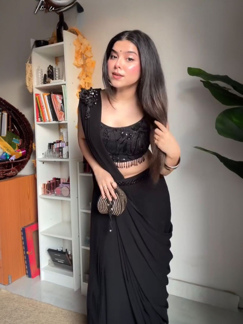 Designer Ethnic Elegant Black  Georgette  Dhoti Style Lehanga Saree
