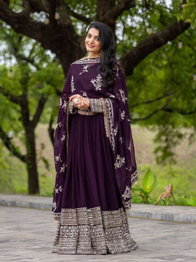 Designer Ethnic Traditional Deep Purple Georgette Anarkali Suit