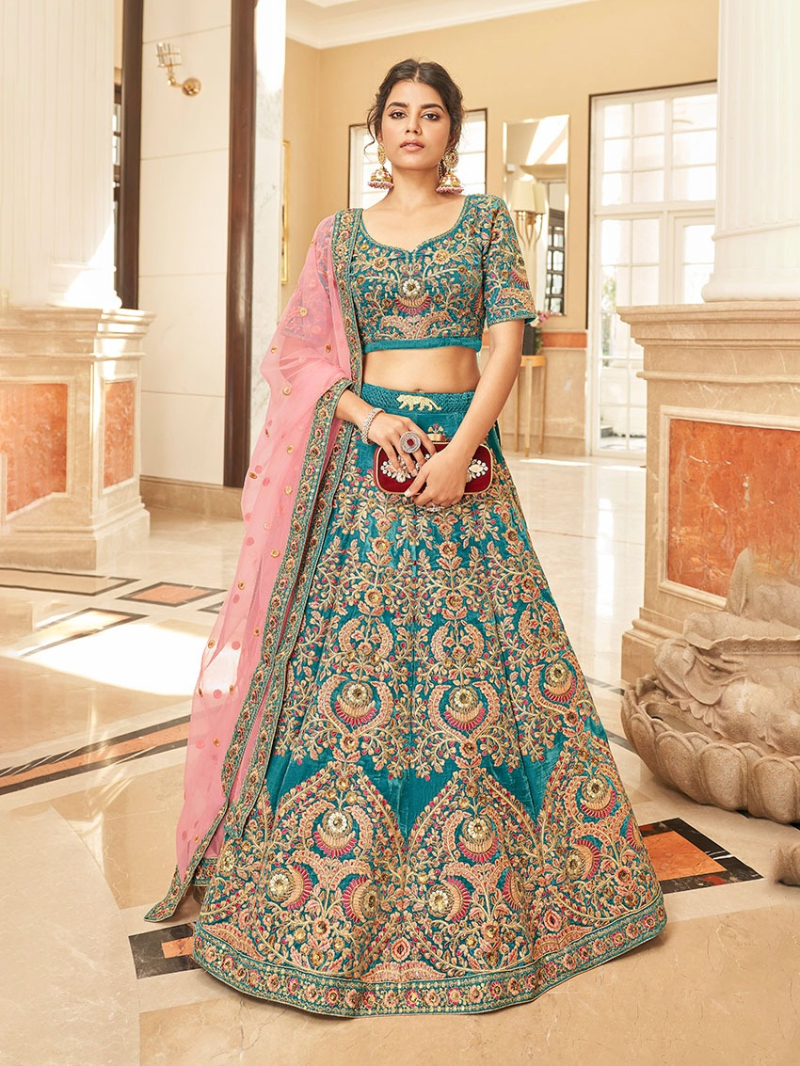 Elegant Ethnic Festive Traditional Velvet & Soft Net Lehanga Suit