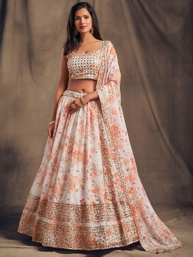 Authentic Elegant Traditional Ethnic Festive Organza Lehanga Suit