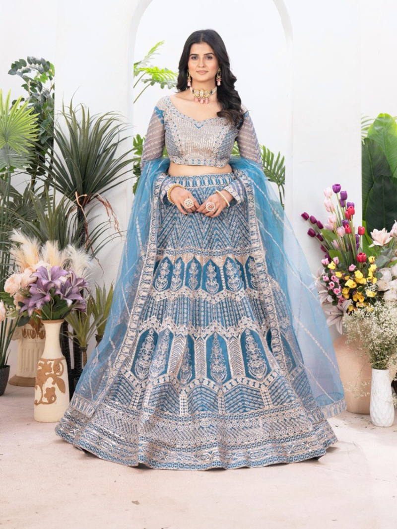 Elegant Ethnic  Aqua Blue Lehanga Suit