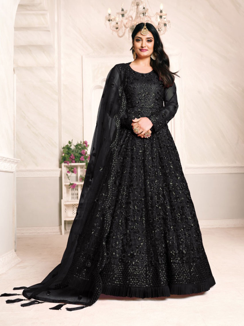 Elegant Black Net Thread Floor Length Anarkali  Suit