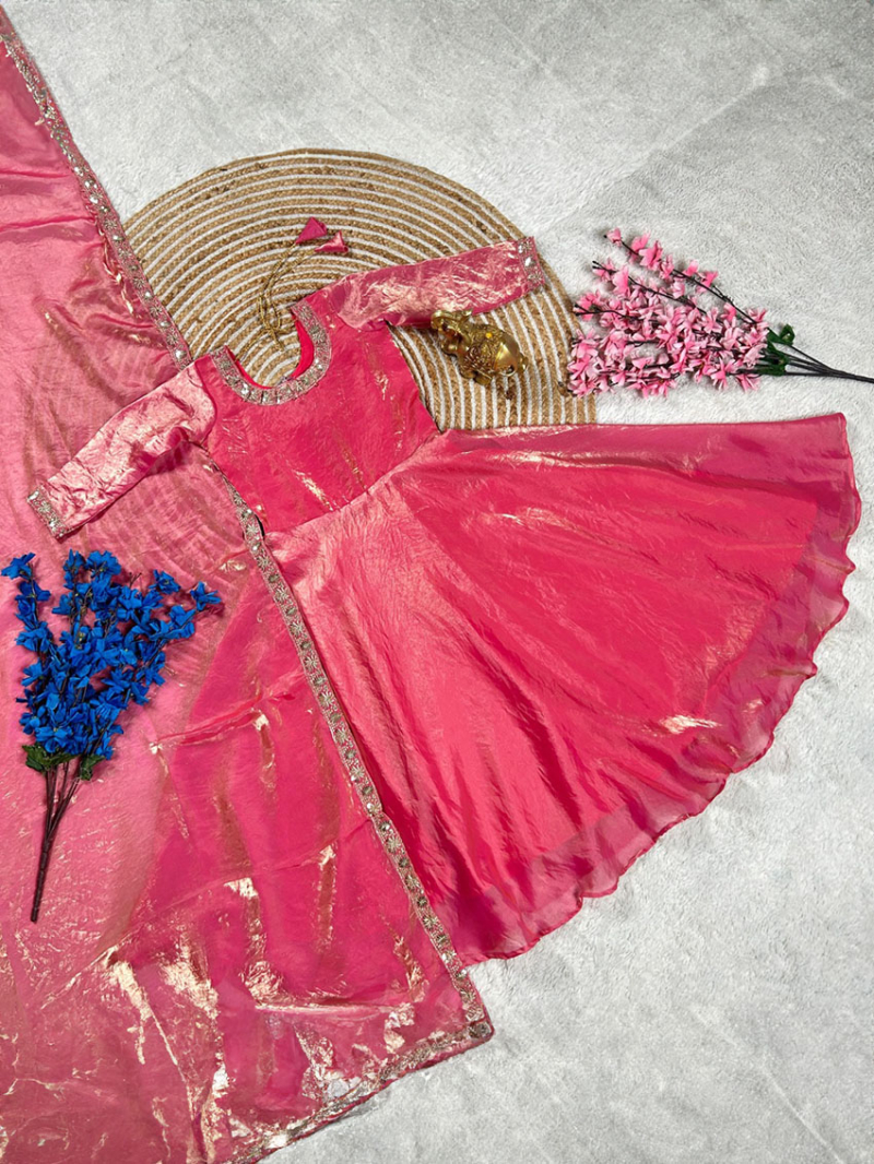 Ethnic Elegant Pink Kids Anarkali Suit