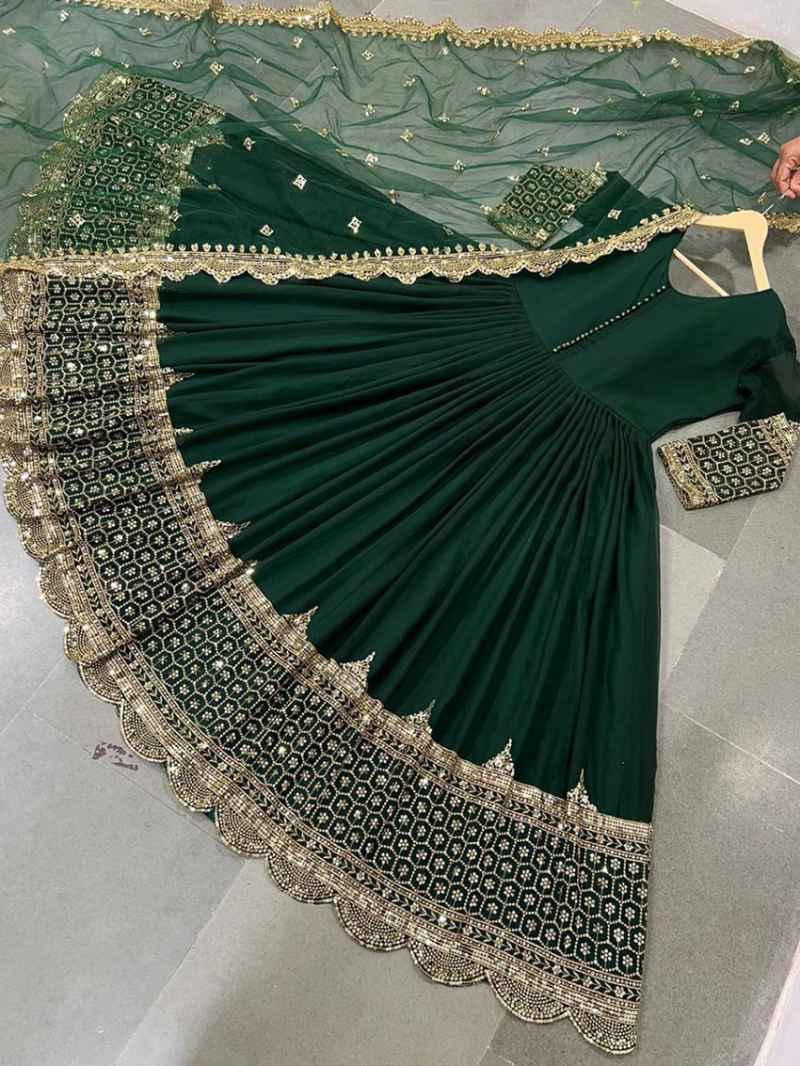 Ethnic Festive Dark Green Embroidered Anarkali Gown Suit