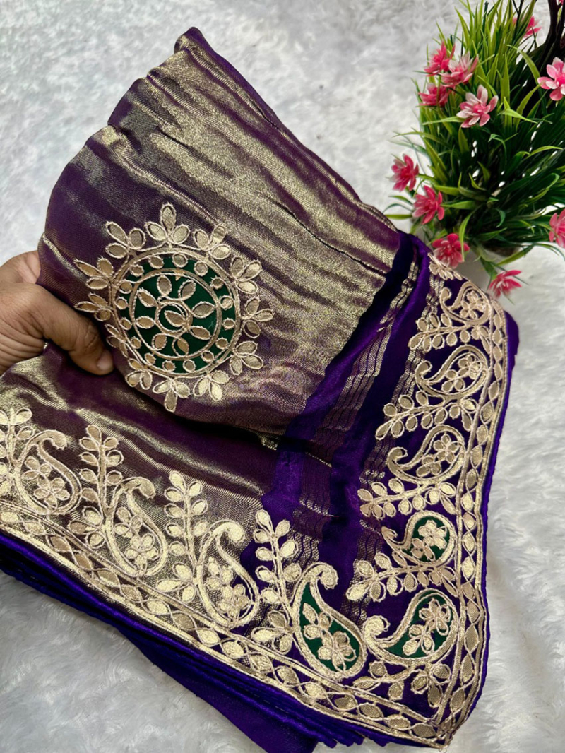 Traditional Designer Festive Deep Violet Pure Gaji Silk Bandhani Saree