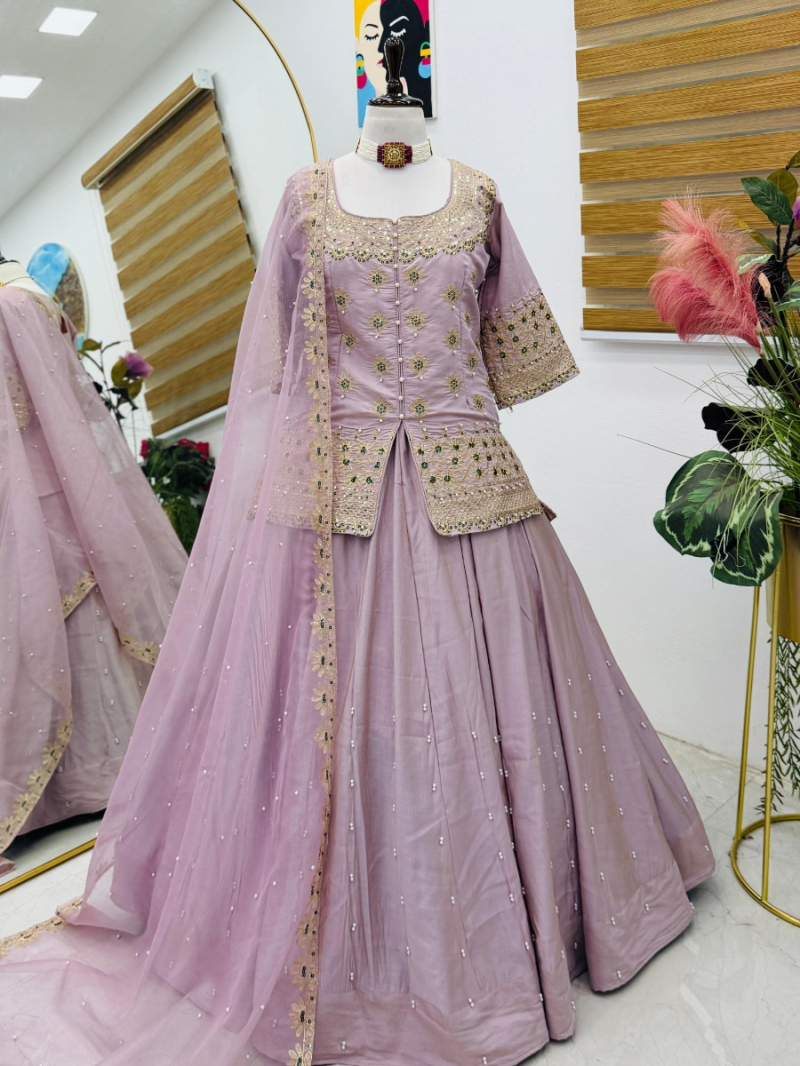Ethnic Festive Dusty Lavender Shimmer Silk Lehanga Suit