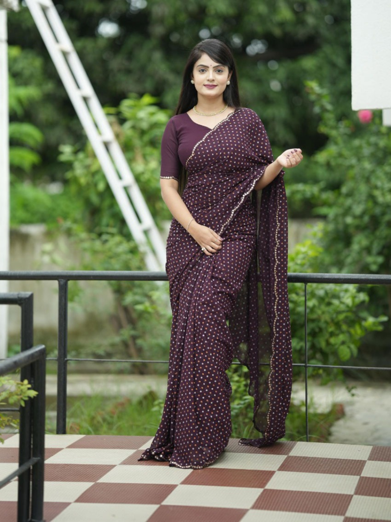 Ethnic Traditional Festive Dark Wine Viscose Georgette Saree
