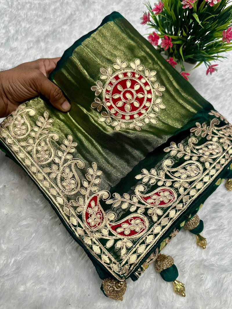 Authentic Traditional Festive Emerald Green Pure Gaji Silk Bandhani Saree