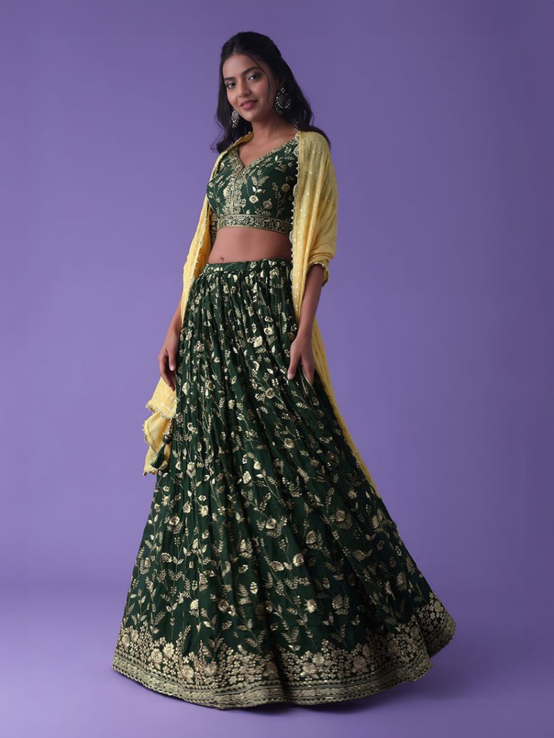 Designer Ethnic Elegant Green Georgette Lehanga Suit