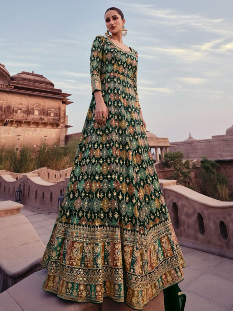  Designer Green Embroidered Georgette Gown