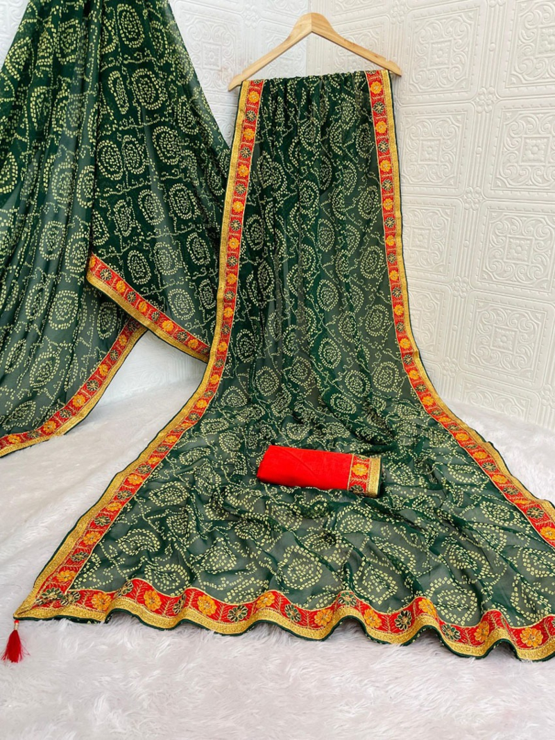 Ethnic Festive Green Viscose Georgette Saree 