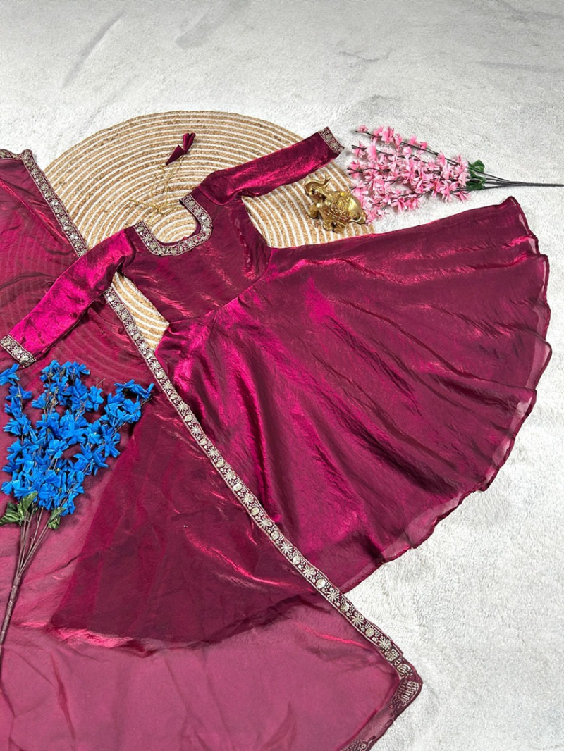 Elegant Ethnic Glamorous Wine Kids Suit
