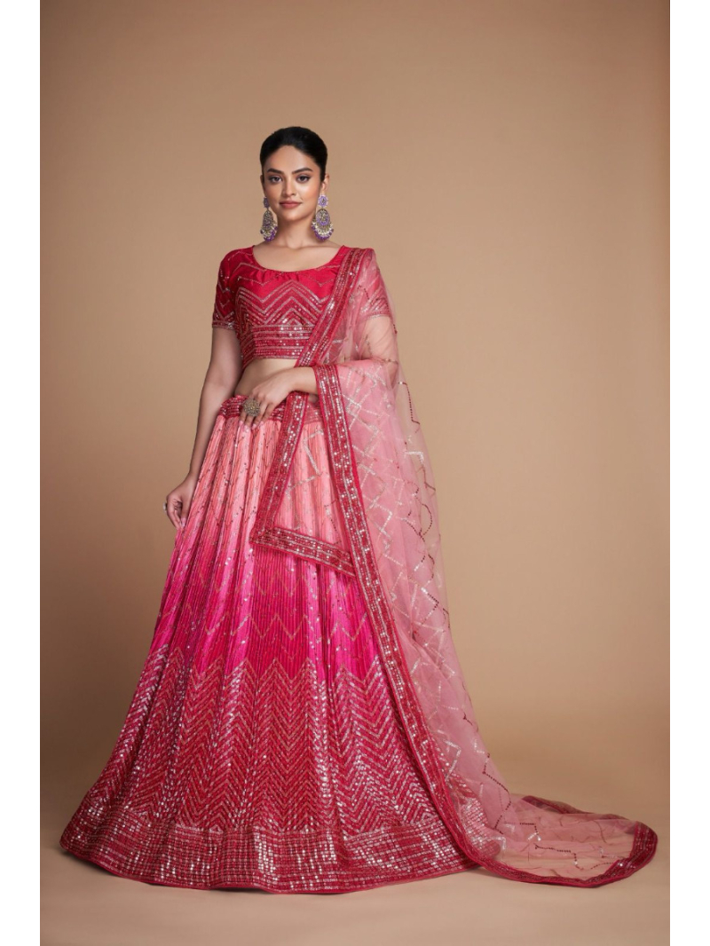 Festive Wear Chinon Silk Pink Shaded Lehanga