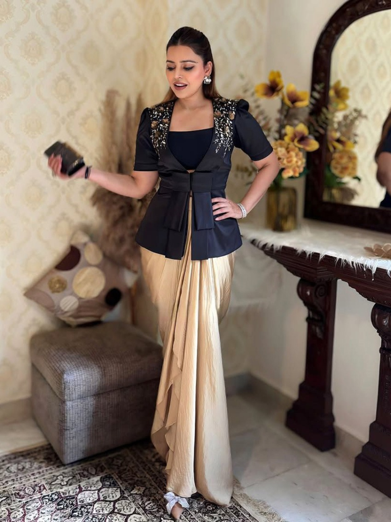 Glamours Three Piece Black and Beige Western Outfit