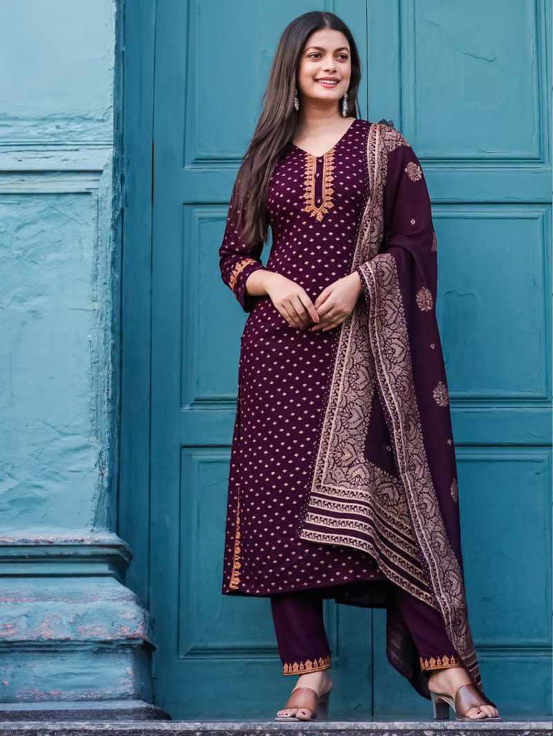 Ethnic Festive Purple Chanderi Silk Straight Suit