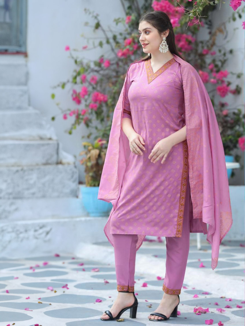 Festive Traditional Lavender Chanderi Silk Plazo Suit