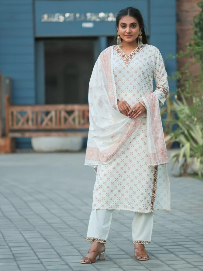 Elegant Ethnic White Chanderi Silk Straight Suit