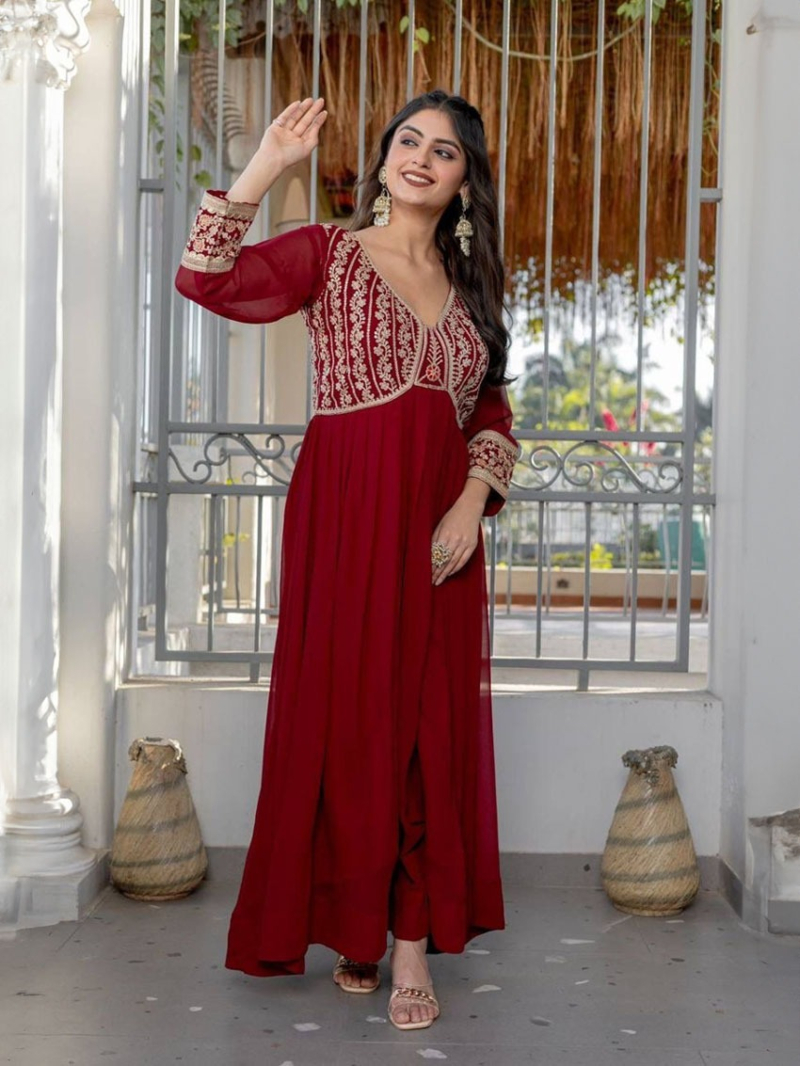 Elegant Ethnic Festive  Georgette Maroon Anarkali Suit