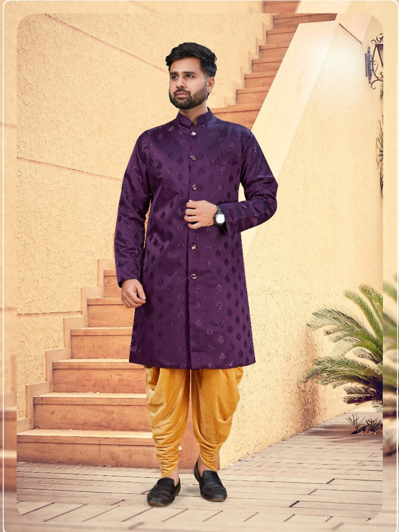 Authentic Purple Heavy Jacquard Indowestern
